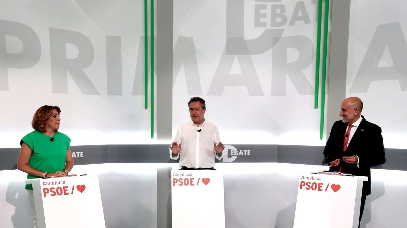 Foto: Los candidatos a las primarias del PSOE andaluz, Susana Díaz, Juan Espadas y Luis Ángel Hierro. (EFE)