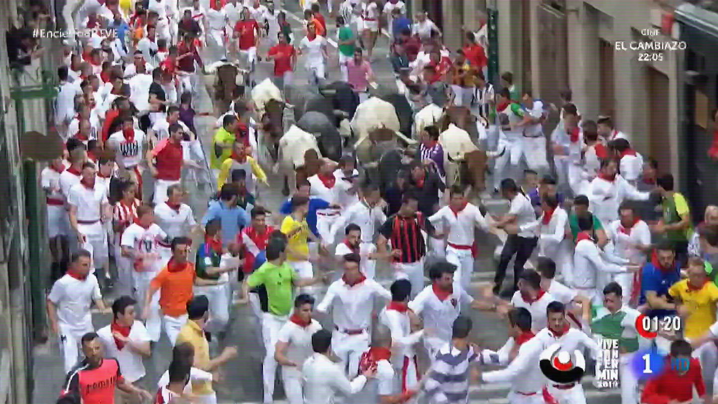 Imagen de uno de los encierros de San Fermín. (TVE)