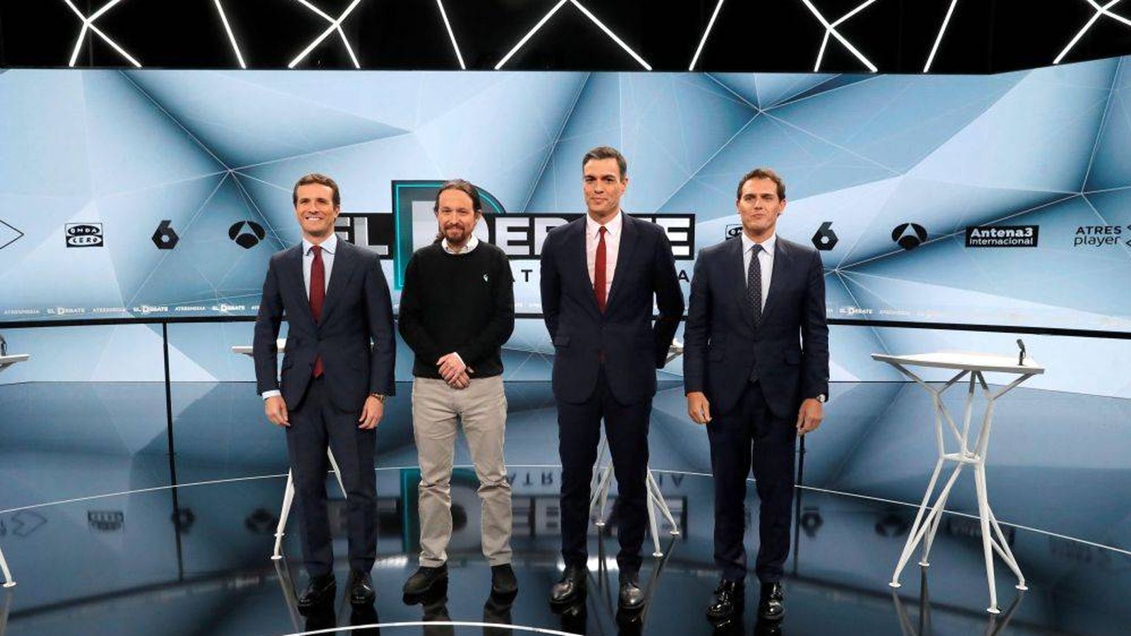 Foto: Pablo Casado, Pablo Iglesias, Pedro Sánchez y Albert Rivera, en el debate de Atresmedia. (EFE)
