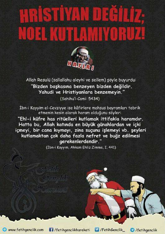 Cartel del grupo islamista 'Juventud de Fatih', que dice: '¡No somos cristianos, no celebramos la Navidad!'
