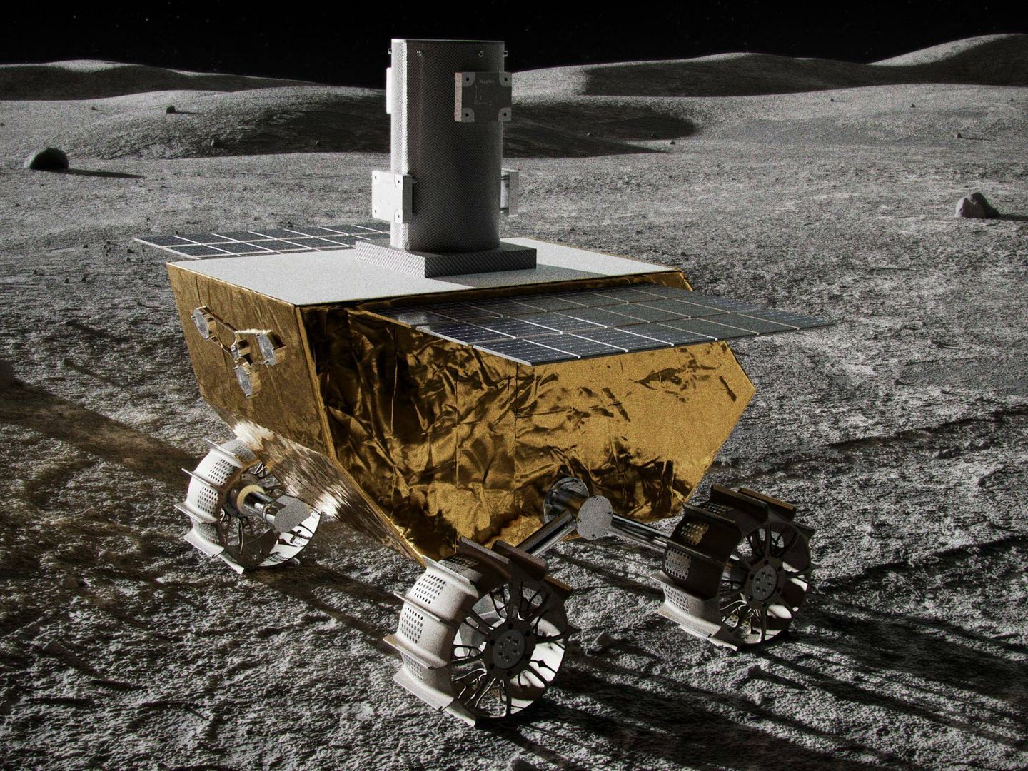 Ilustración de cómo será el rover de  Lunar Vertex. ( Johns Hopkins APL/Lunar Outpost/Ben Smith)