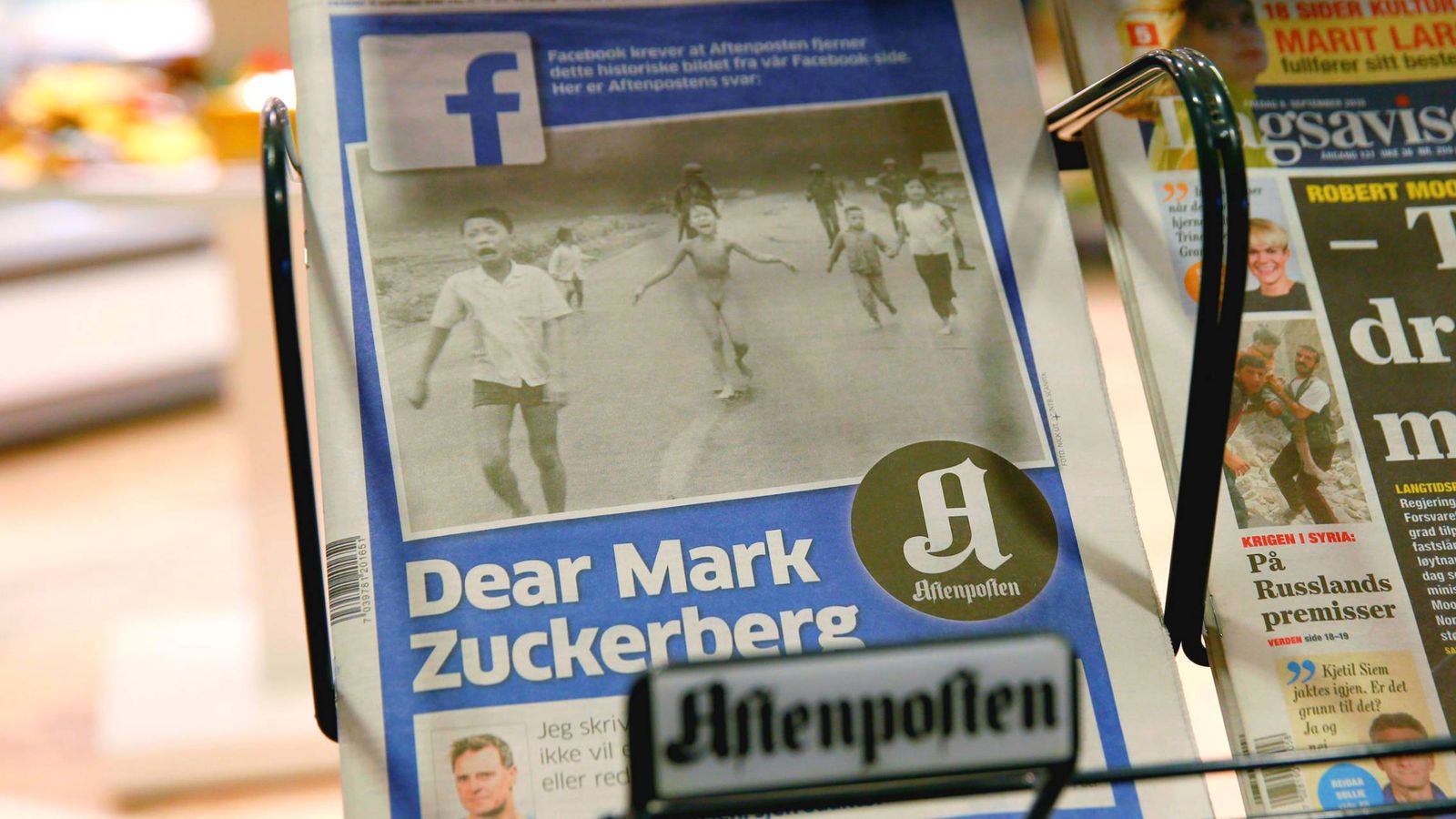Foto: La portada del diario Aftenposten, el principal en Noruega, denunciando la "censura" de Facebook. (Foto: Reuters)