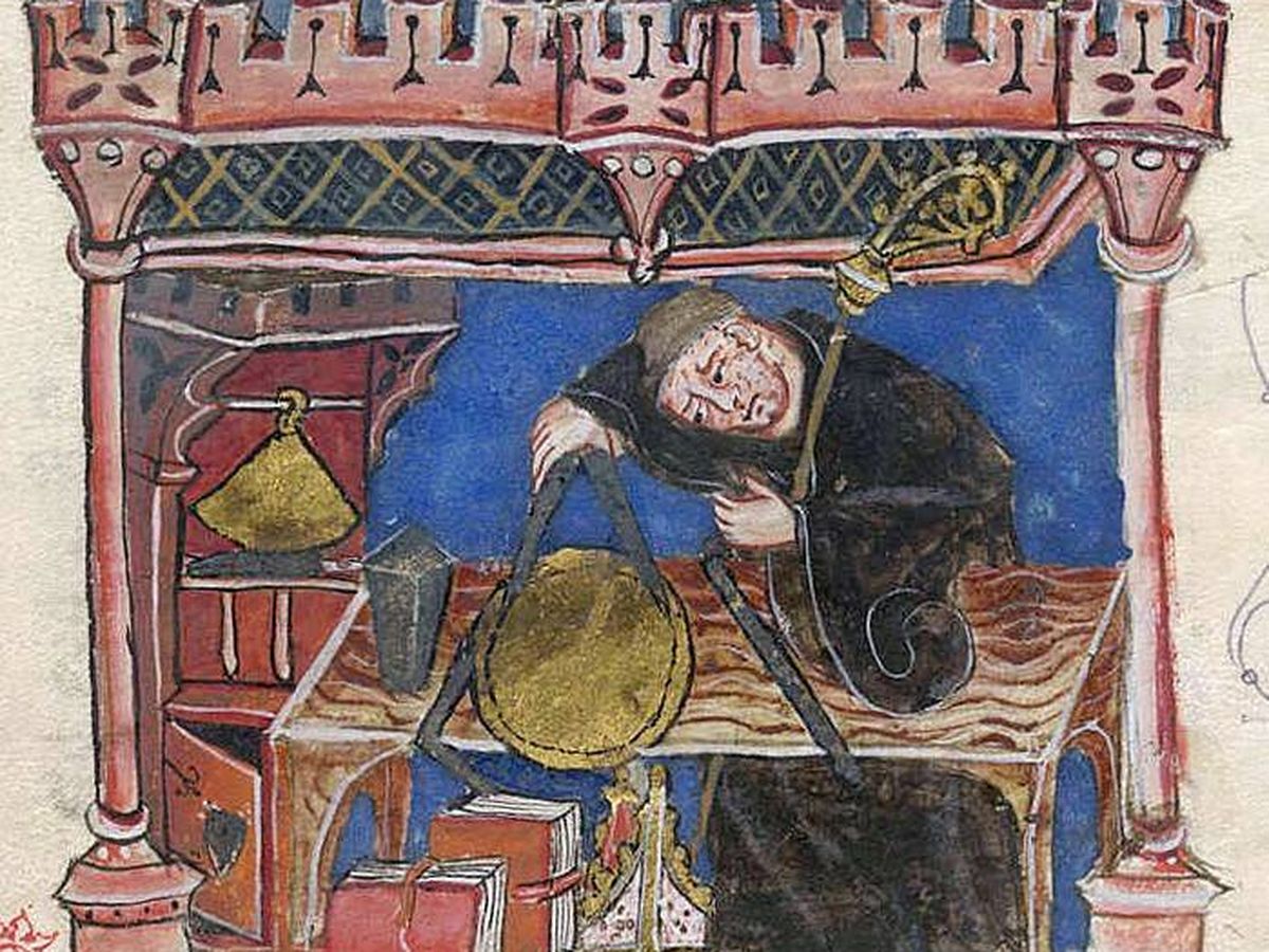 Foto: Miniatura en un manuscrito de Richard de Wallingford, abad de St. Albans e inventor de un reloj astronómico mecánico. (Wikimedia)