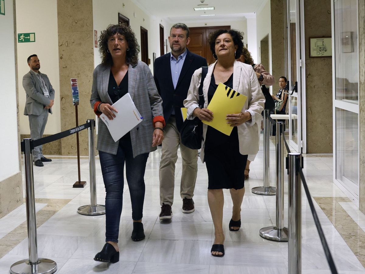 Foto: Teresa Jordà, Francesc-Marc Álvaro y Pilar Vallugera, de ERC, en los pasillos del Congreso. (EFE/J. J. Guillén)
