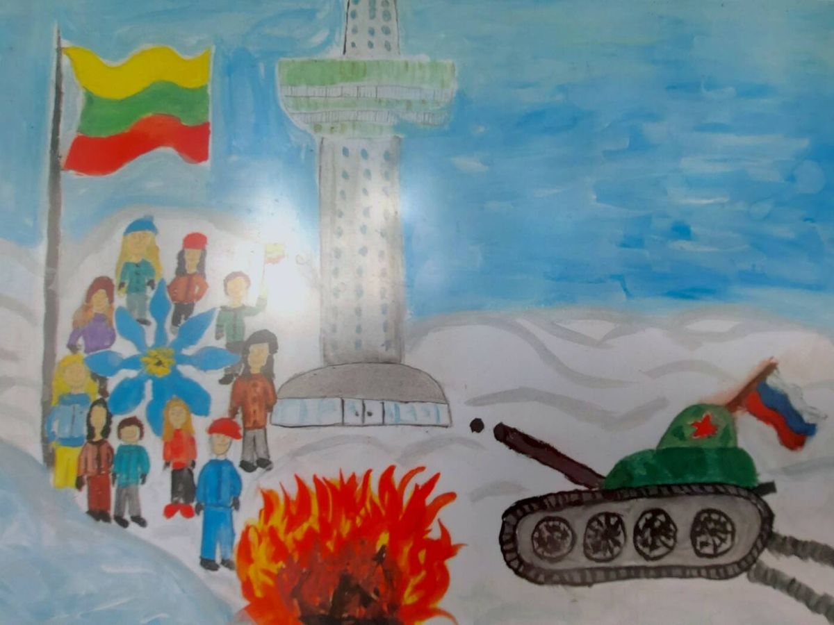 Foto: Dibujo infantil de un tanque ruso amenazando Lituania. (J. B.)