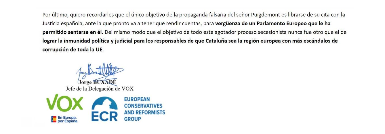 Fragmento del mail firmado por Buxadé. (EC)