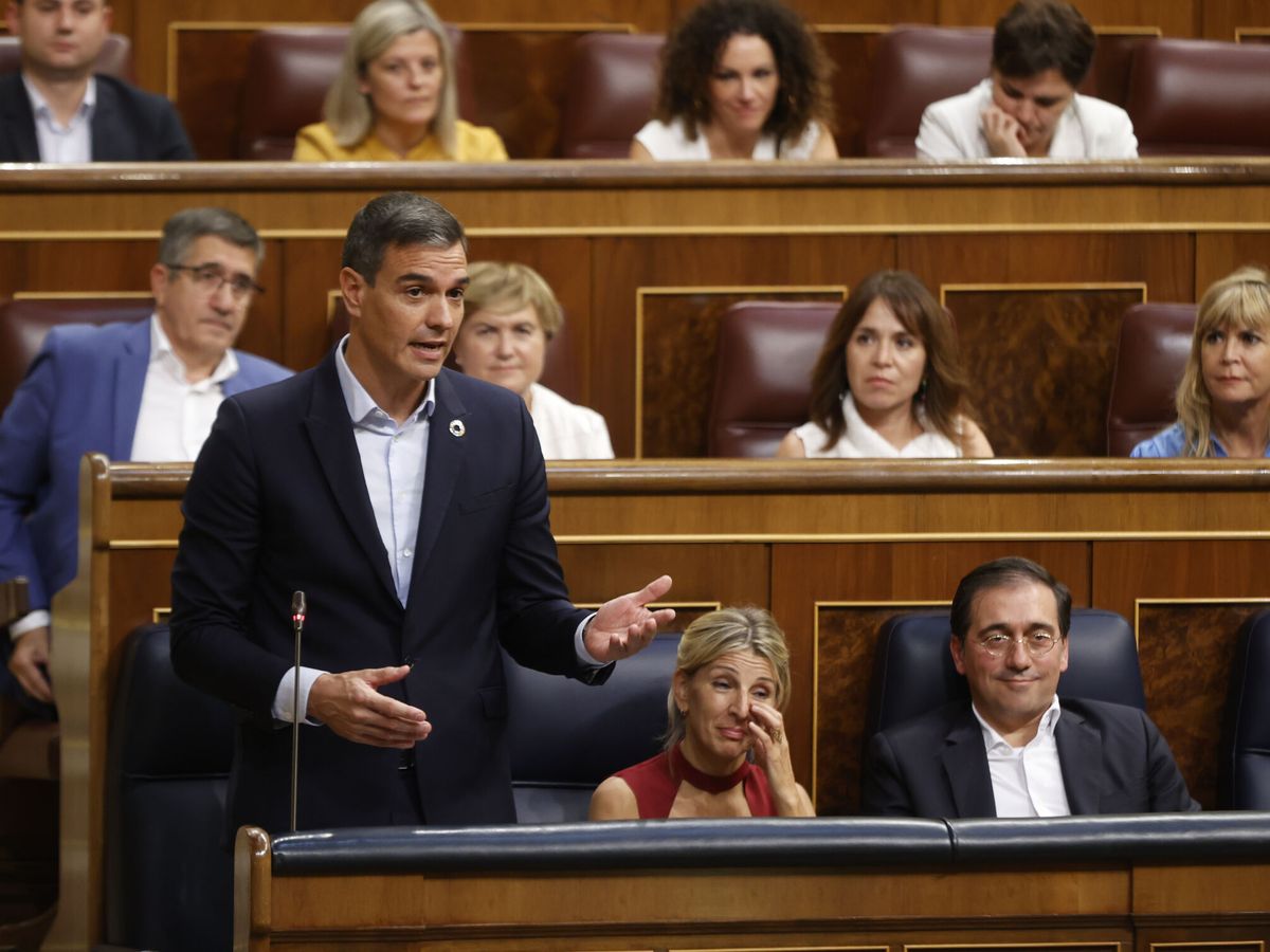 Foto: El presidente del Gobierno, Pedro Sánchez, este jueves en el Congreso durante su comparecencia. (EFE/Javier Lizón)