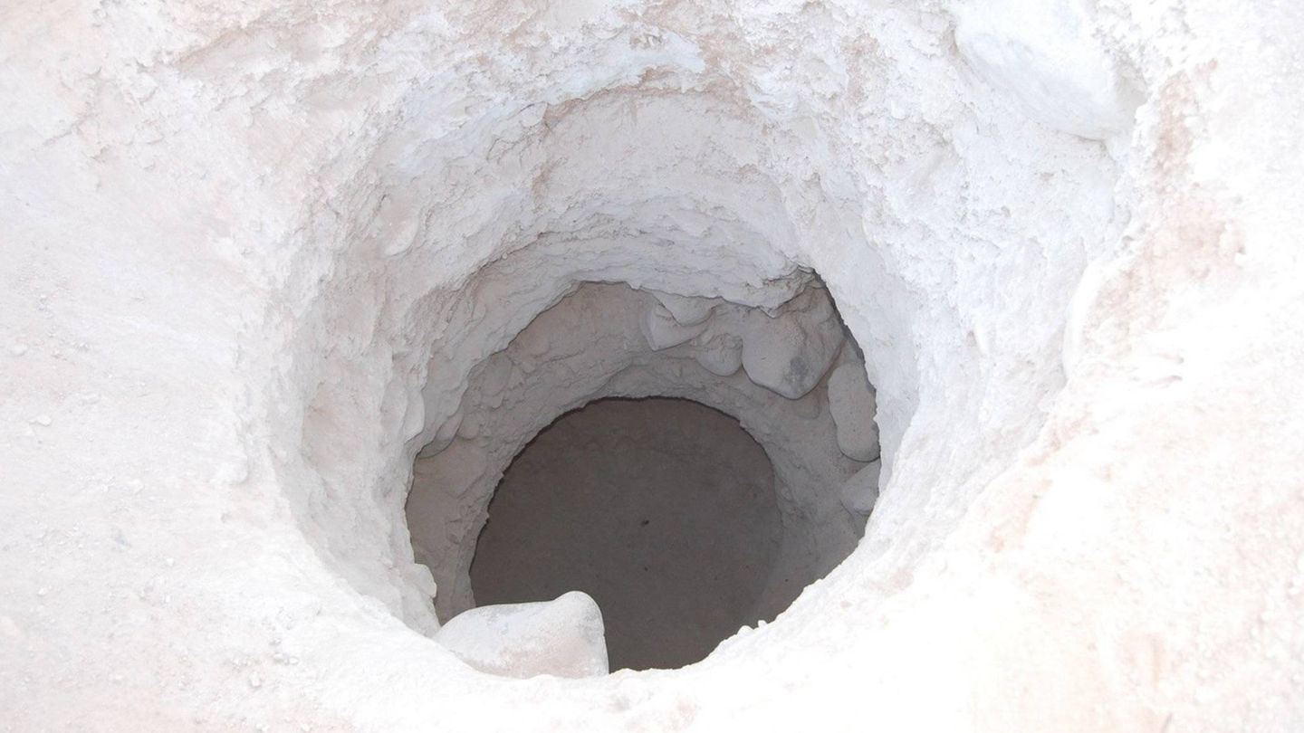 Uno de los hoyos cavados en la tierra, donde se encontraron los restos. (Maria Cecilia Lozada/Universidad de Chicago)