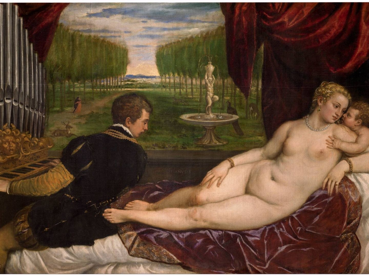 'Venus recreándose con el Amor y la Música', Tiziano, 1555. Museo del Prado.