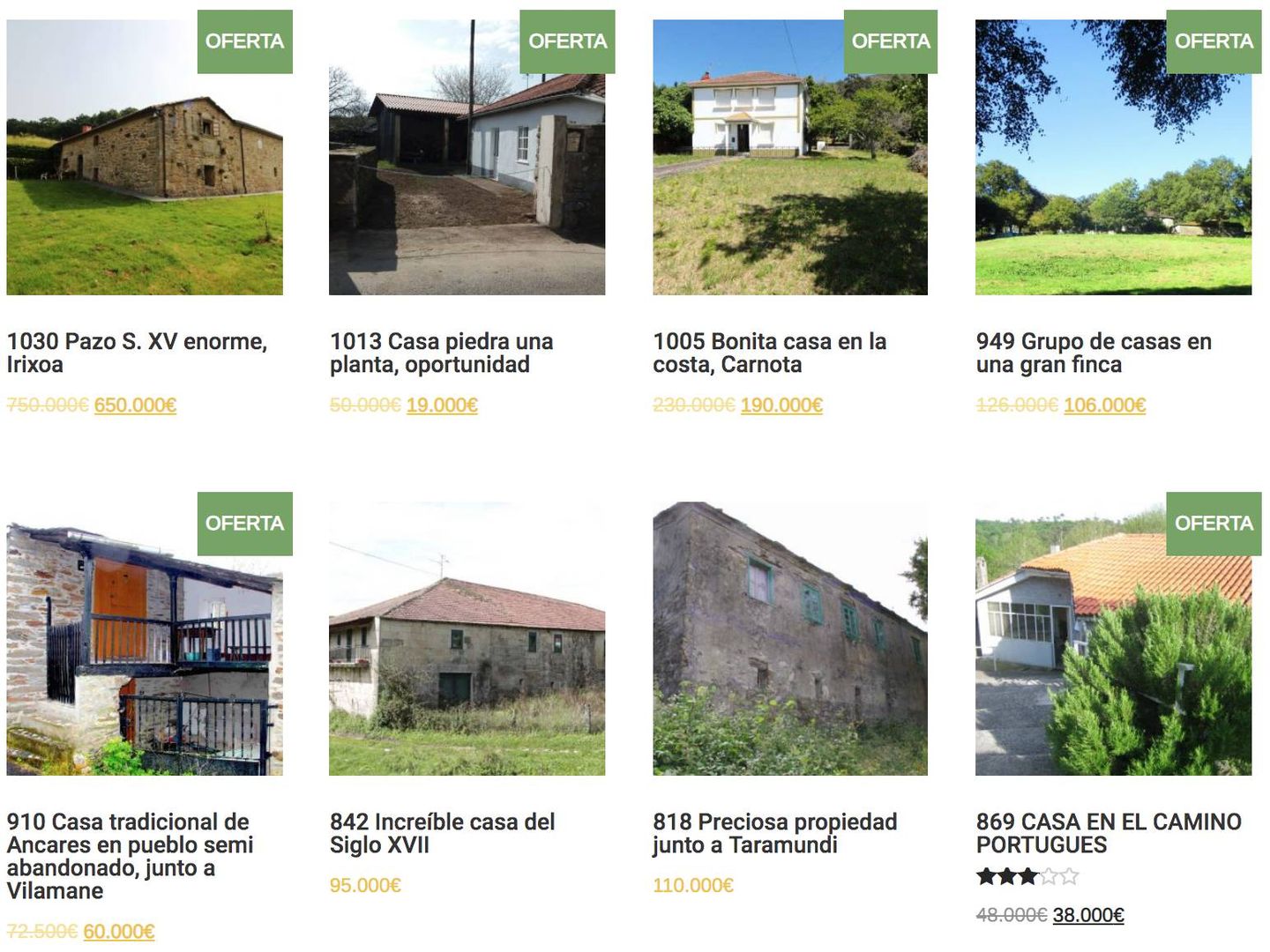 Inmuebles en venta en la página de Galician Country Homes.