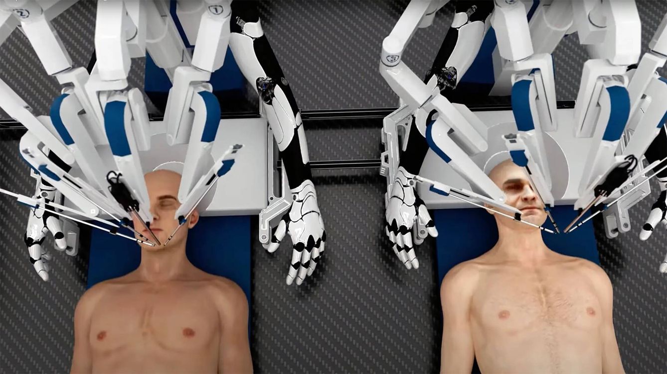Foto: Concepto de los robots que la compañía quiere desarrollar para transplantar cabezas humanas a otros cuerpos. (BrainBridge)