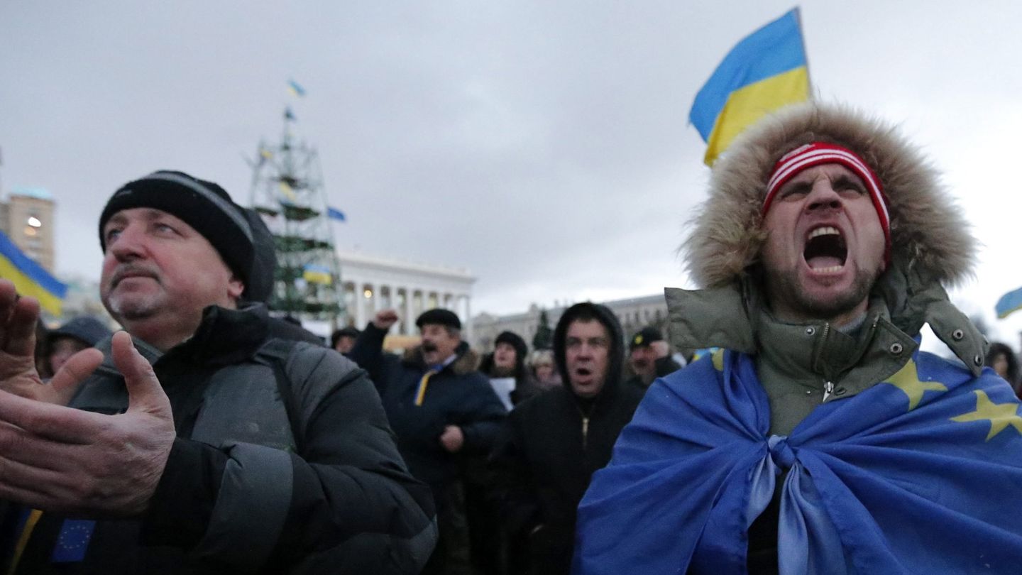Manifestación a favor de la integración de Ucrania en la UE (Efe).