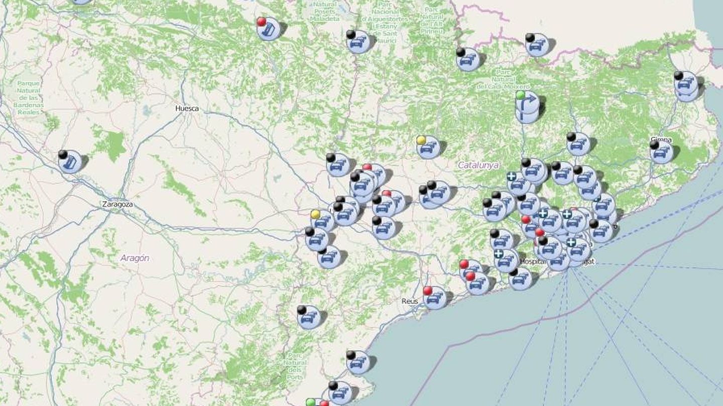 Mapa de tráfico en Cataluña durante la huelga general del 8 de noviembre (DGT)