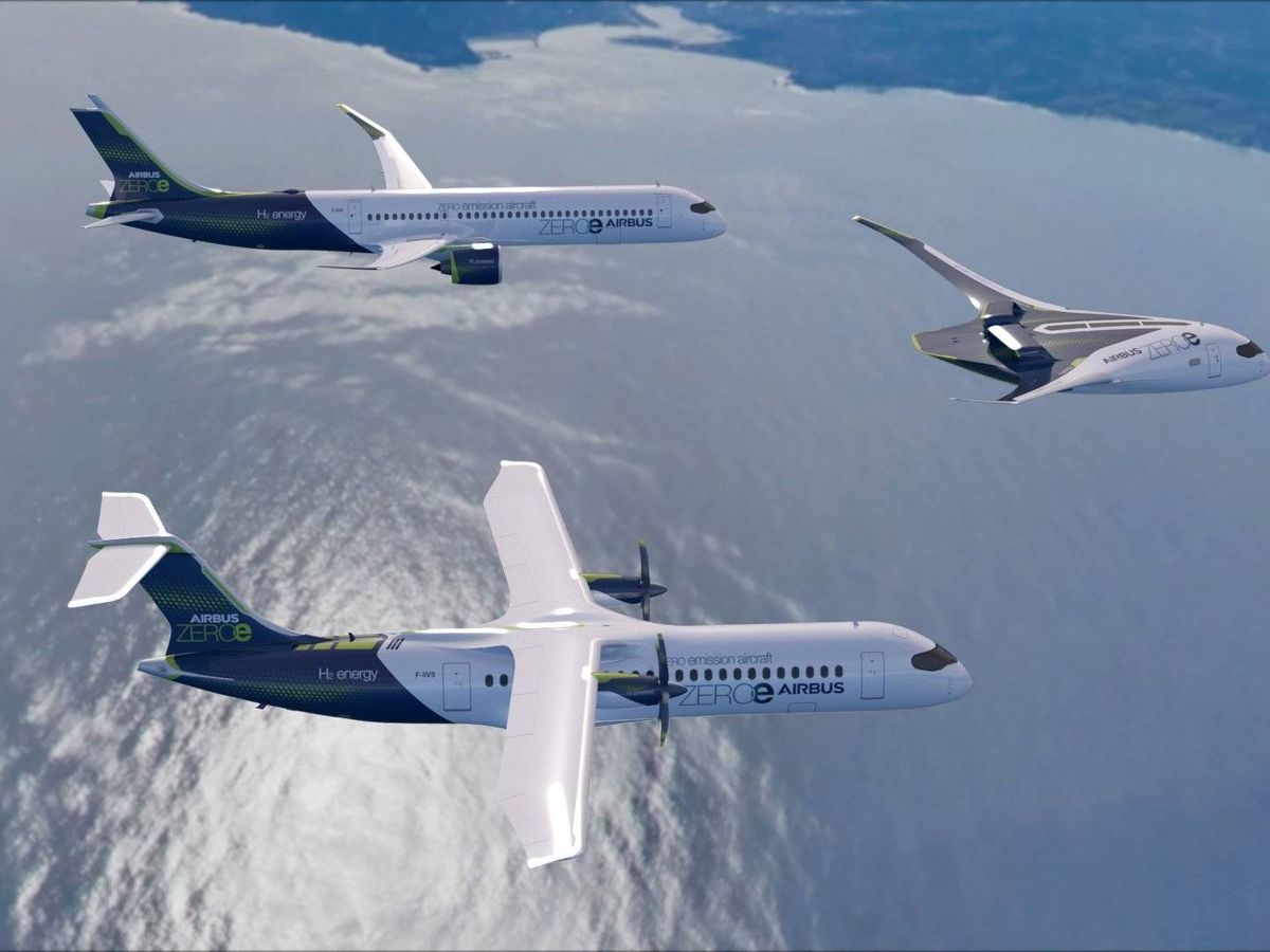 Foto: Así son los tres modelos de aviones propulsados por hidrógeno que ha presentado Airbus. (Airbus)