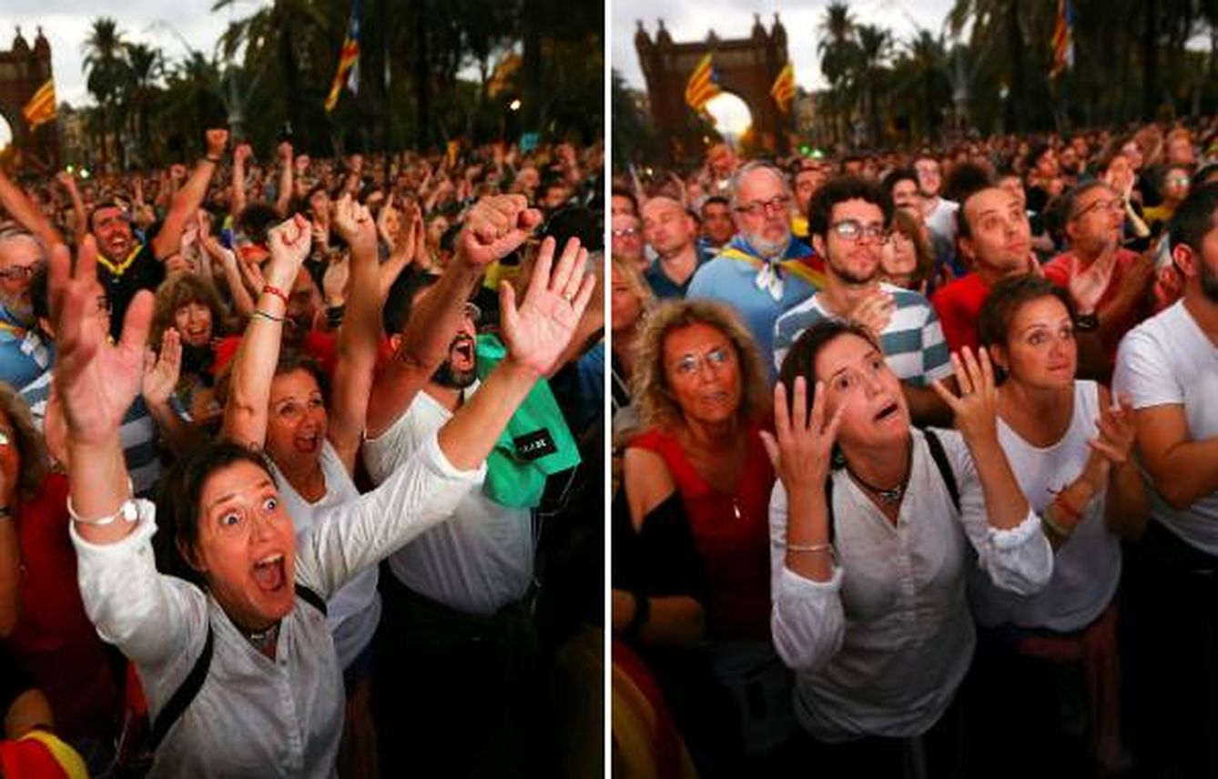 La reacción de una independentista al conocer la declaración temporal de la independencia de Cataluña. (Reuters)