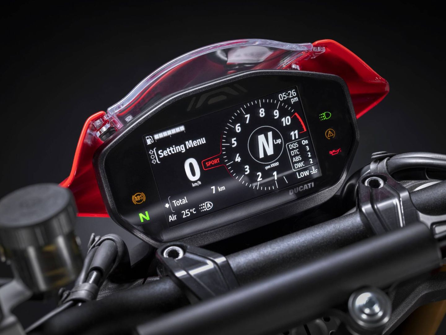 Pantalla de instrumentos de la Ducati Monster SP.