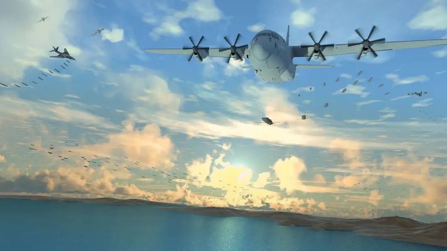 Drones lanzados desde B1B Lancers y recogidos por C130 Hercules (DARPA)