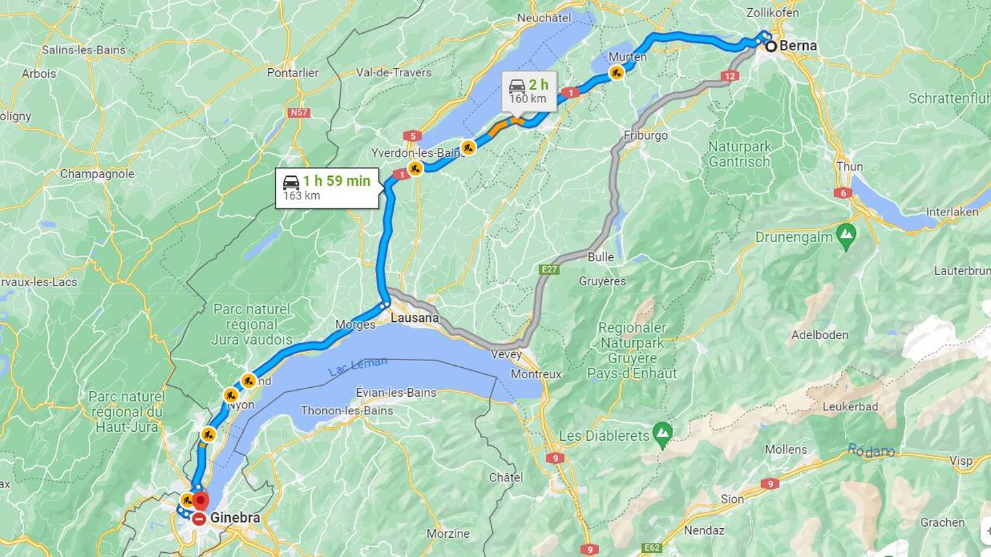 Este es el posible recorrido que hizo Lucky a pie, más de 160 kilómetros por carretera (Google Maps)