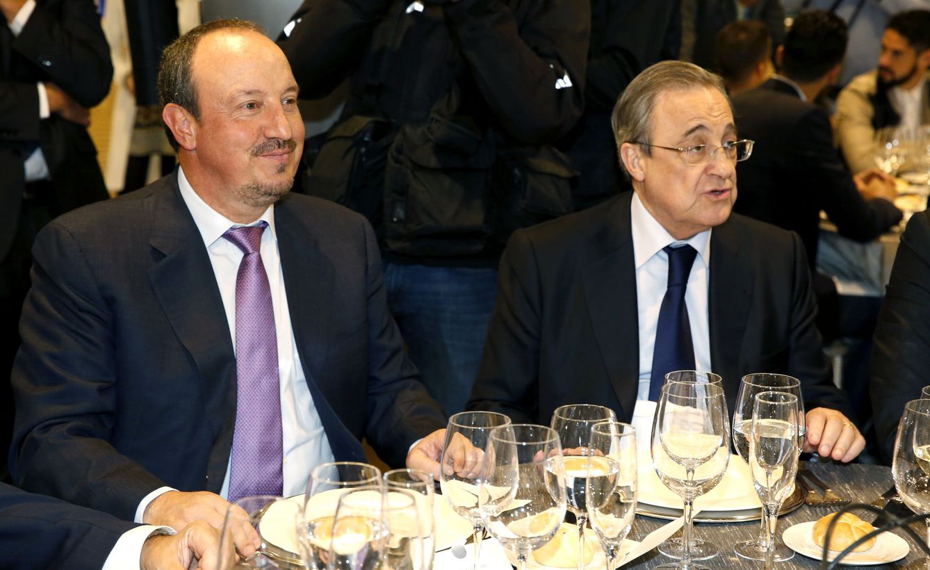 Rafa Benítez y Florentino Pérez, en la reciente comida de Navidad del Real Madrid. (EFE)