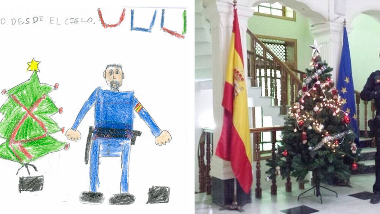 Foto: El hijo del policía fallecido en Kabul Isidro Gabino San Martín pintó esta postal de Navidad en el concurso de la Fundación de Huérfanos. 