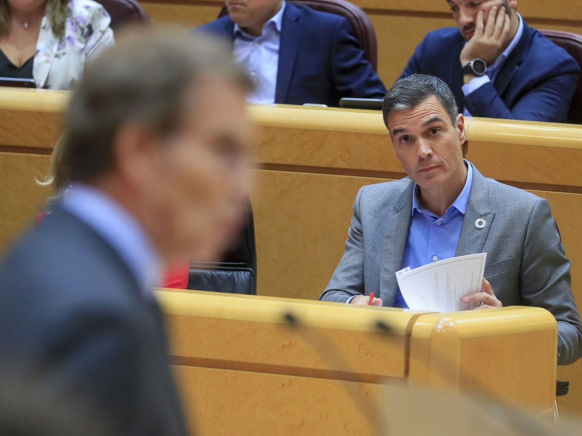 Foto: El presidente del Gobierno, Pedro Sánchez, escucha una intervención del líder del PP, Alberto Núñez Feijóo. (EFE/Fernando Alvarado)
