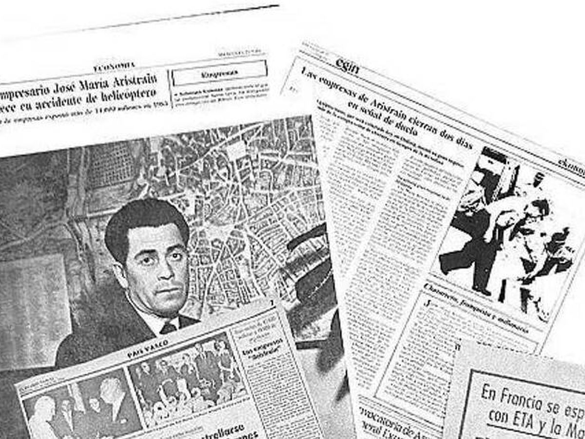 Foto: Recortes de periódicos donde se recogen la muerte y el funeral de José María Aristain Noain en 1986.