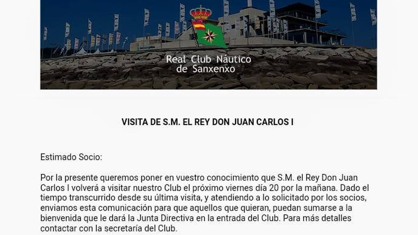 Invitación del Club Náutico de Sanxenxo al homenaje a don Juan Carlos. (Vanitatis)
