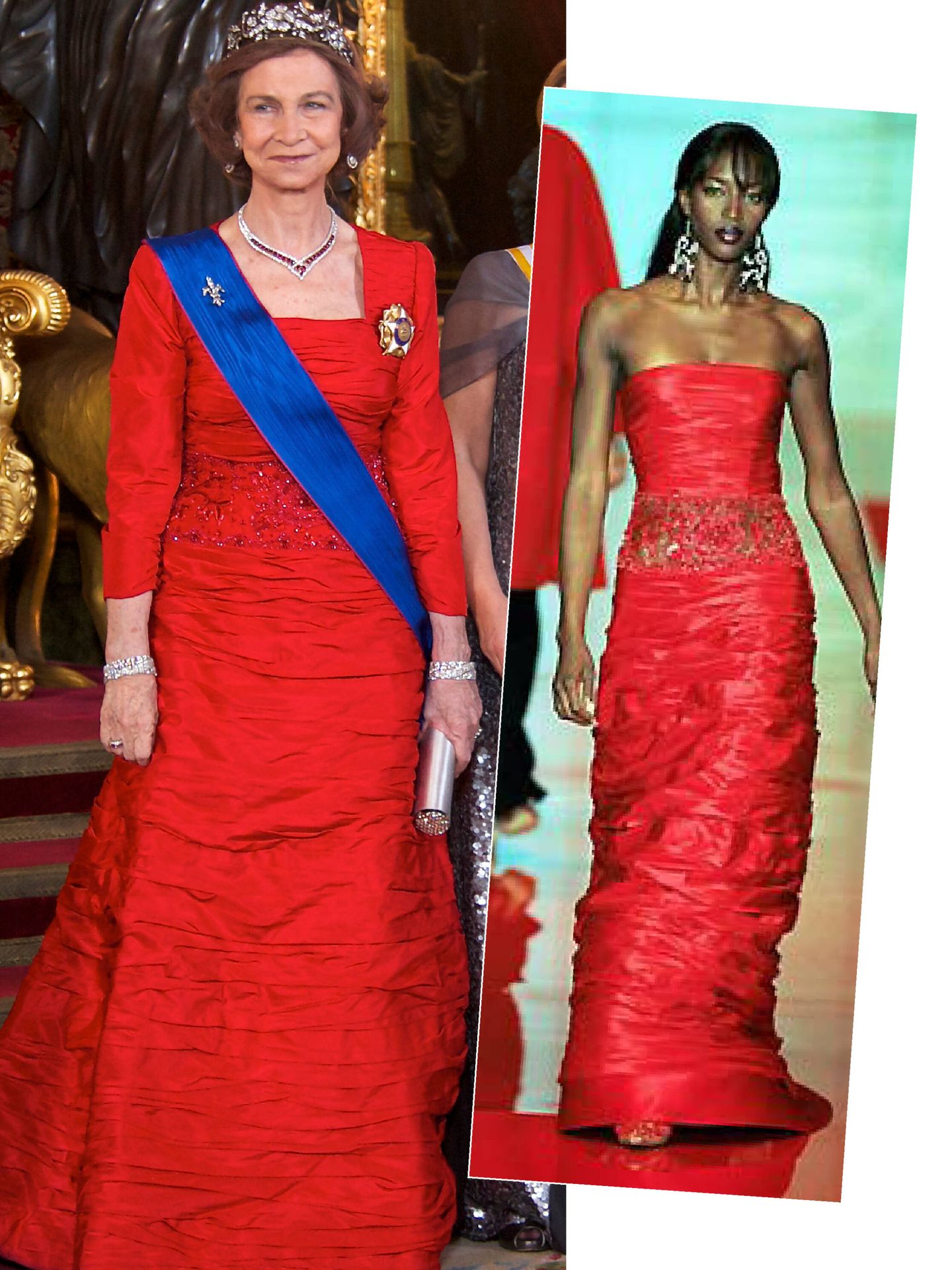  La reina, con vestido rojo de Valentino. (Getty)