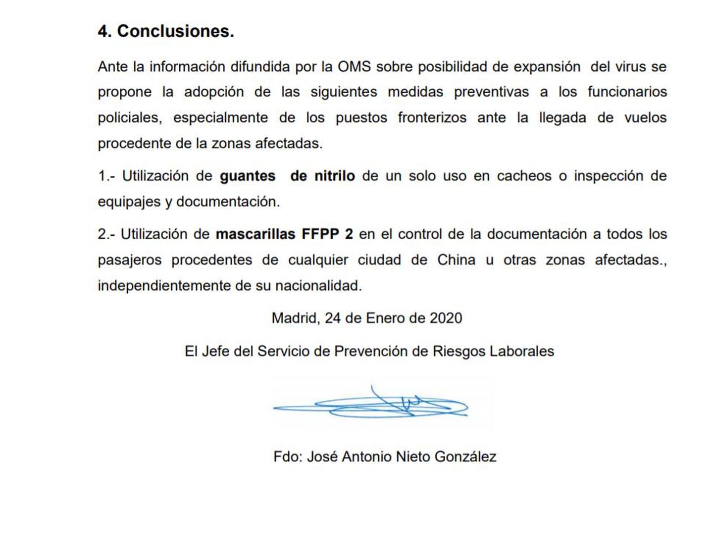Nota con las recomendaciones firmada por Nieto. (EC)