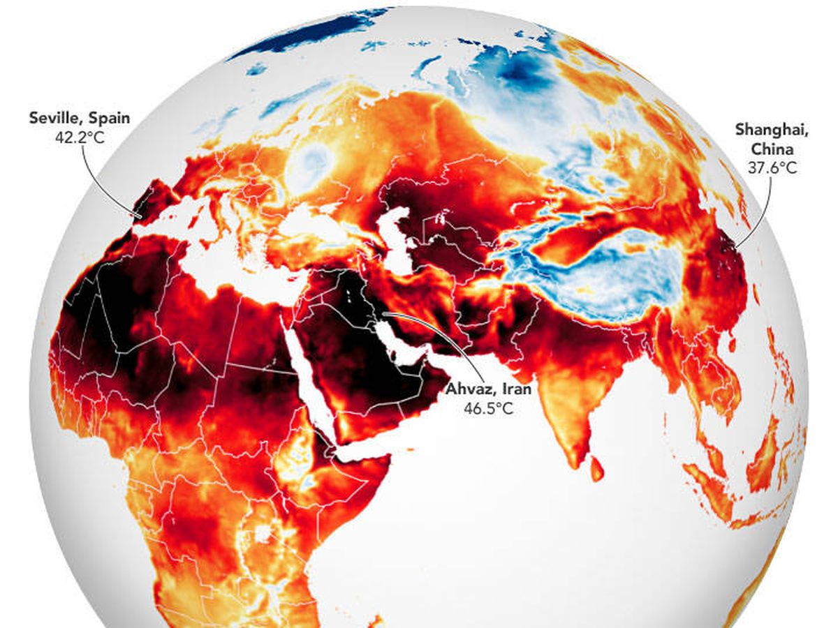 Foto: Mapamundi de temperaturas en superficie. Julio de 2022. (NASA)