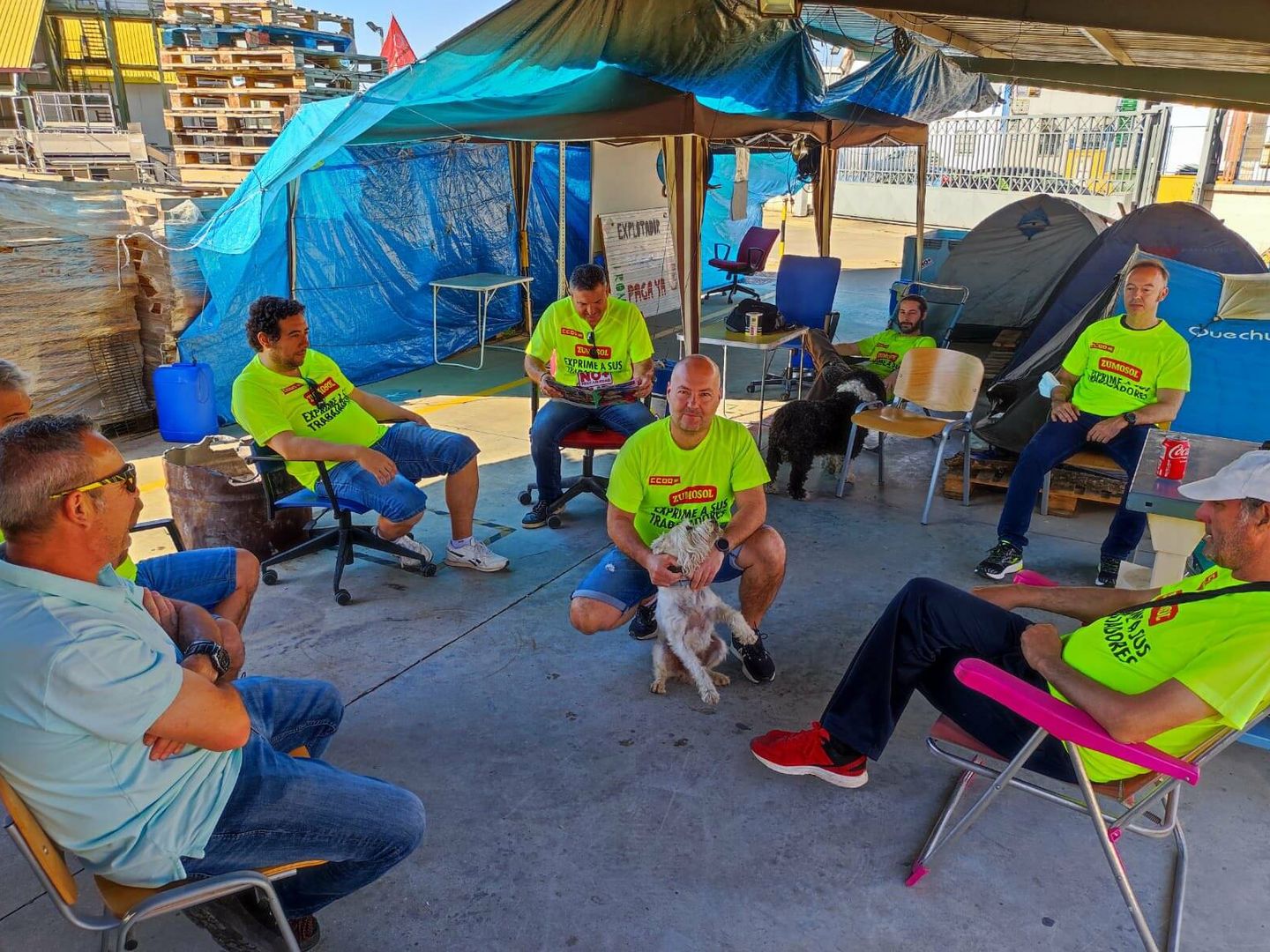 Los trabajadores de Zumosol llevan meses acampados en la planta. (Cedida)