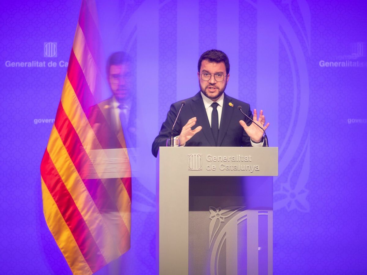 Foto: El presidente de la Generalitat, Pere Aragonès, durante una rueda de prensa. (EFE/Marta Pérez)