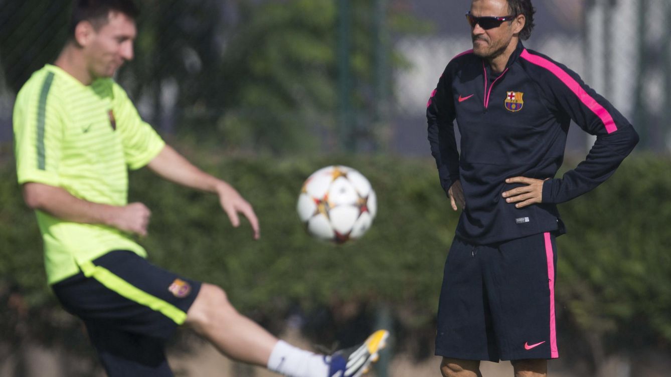 Foto: Luis Enrique y Leo Messi durante un entrenamiento en la ciudad deportiva Joan Gamper (Efe).