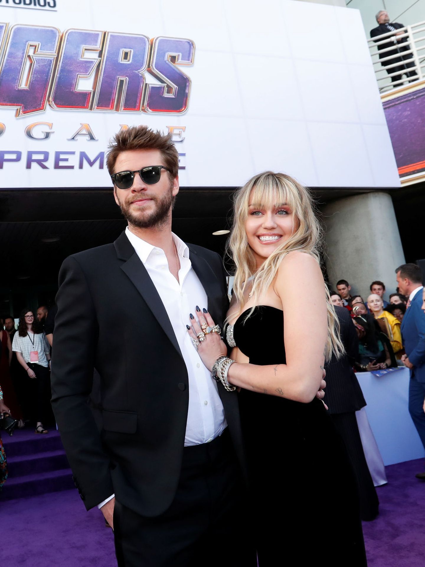 Liam Hemsworth y Myley Cyrus, en la première de 'The Avengers: Endgame'. (Reuters/Mario Anzuoni)