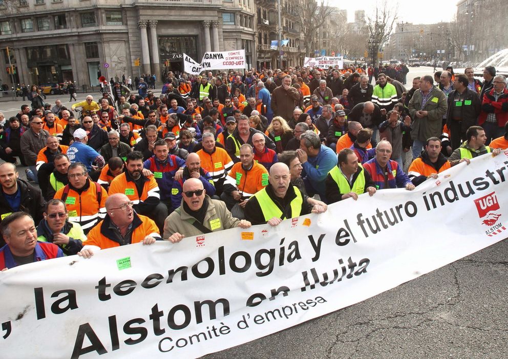 Foto: La plantilla de Alstom en Santa Perpètua se manifestó el día 14 para reanudar las conversaciones por el convenio. (Efe)