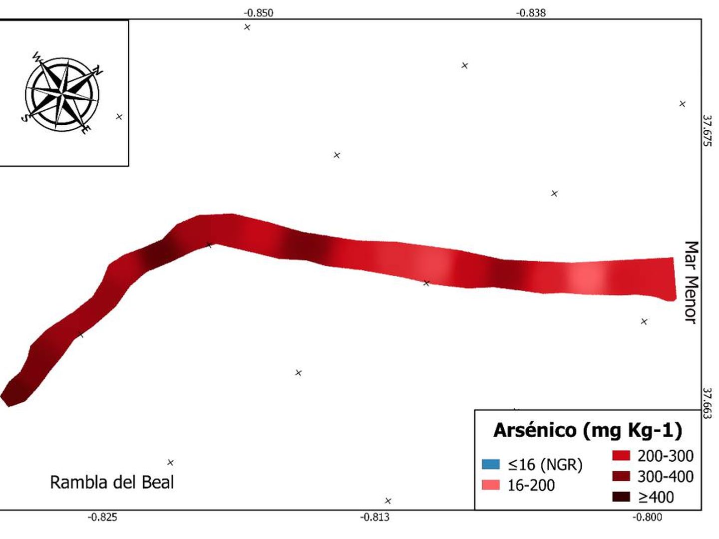 Concentración de arsénico a lo largo de la rambla del Beal. (UPTC) 