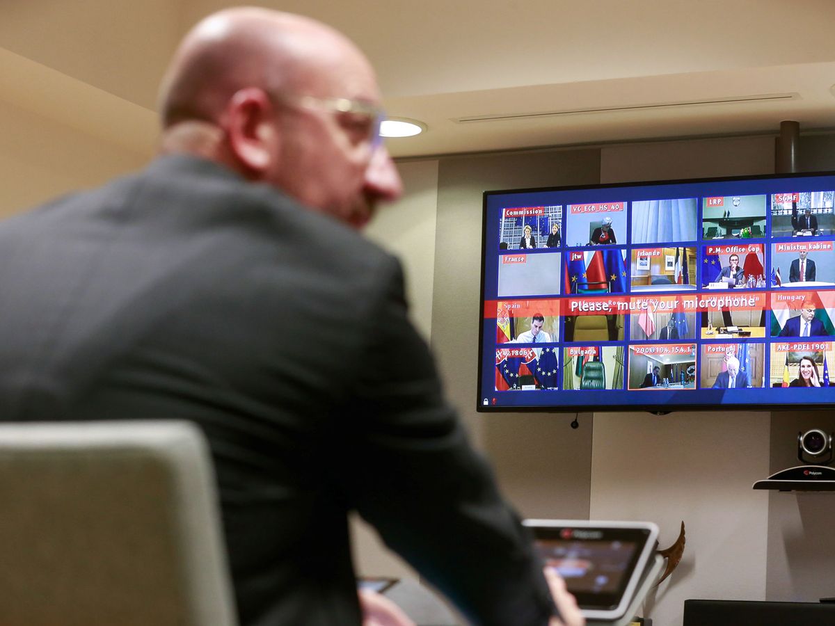 Foto: Videoconferencidlos líderes de la Unión Europea por el coronavirus (Reuters)