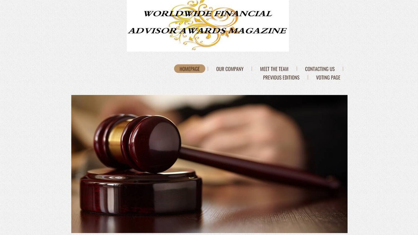 Pantallazo de la página web de los Worldwide Financial Advisor Awards Magazine.