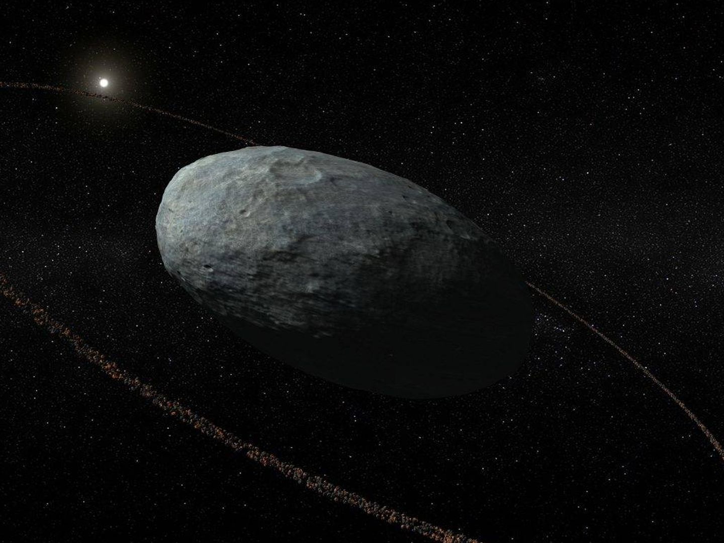 Ilustración del planeta Haumea con su anillo (IAA-CSIC)
