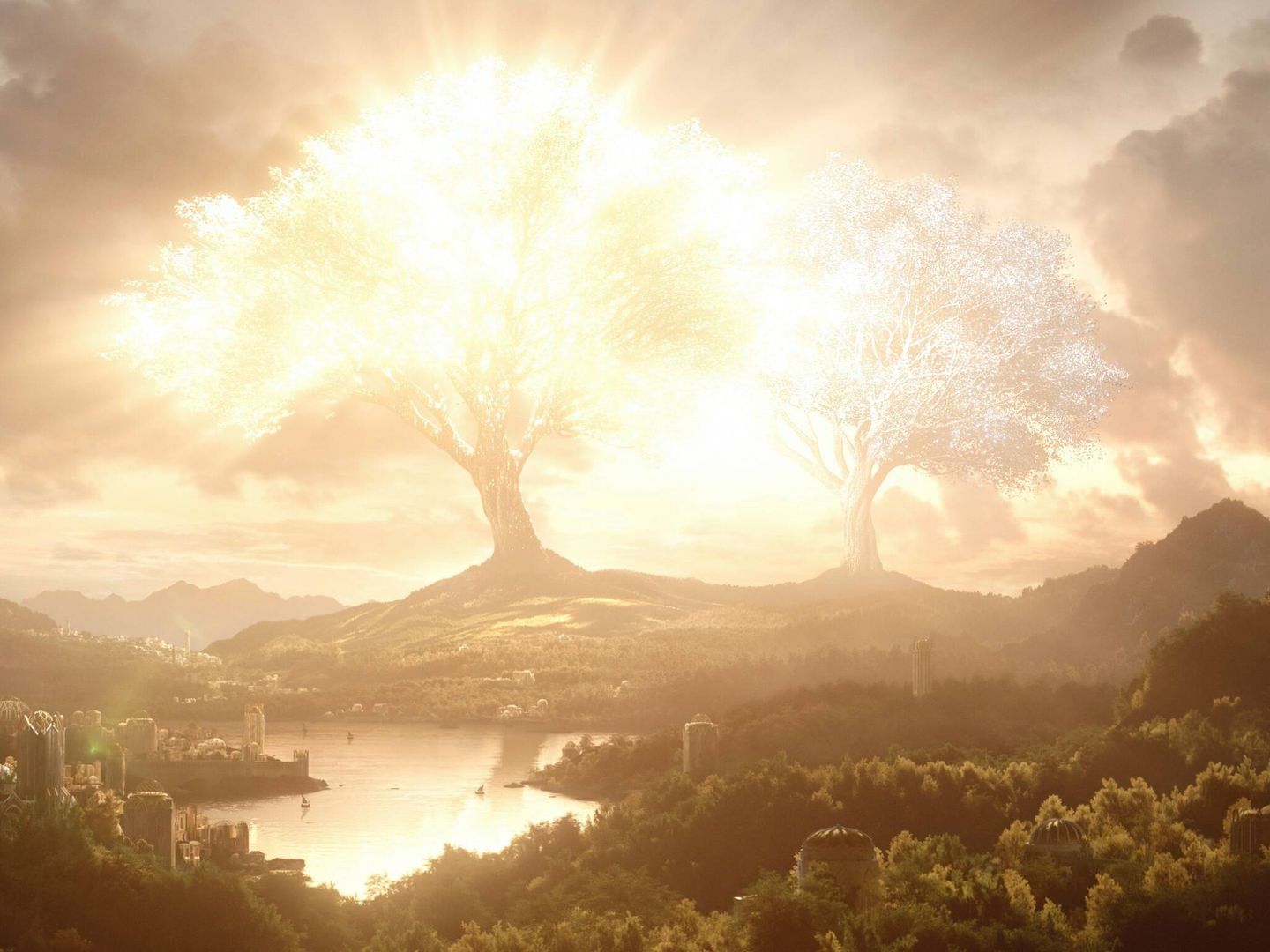 Un fotograma de los Dos Árboles de Valinor, en la serie. (Prime Video)
