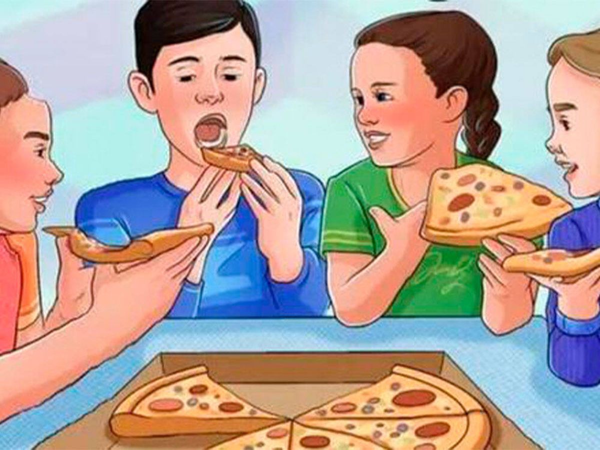 Foto: Acertijo visual: ¿eres capaz de encontrar el gazapo en este grupo comiendo pizza? (Timeless Life/smalljoys.tv)