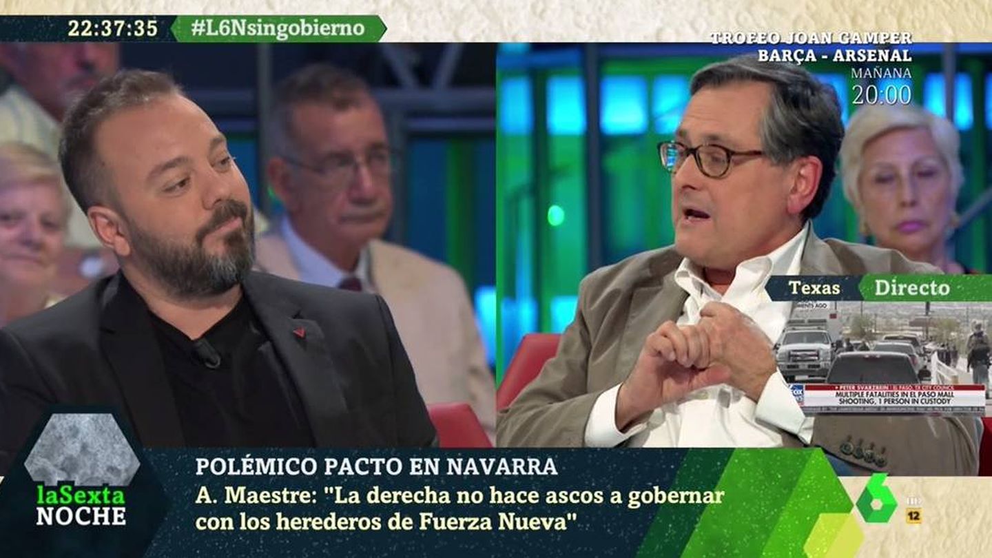 Maestre y Marhuenda discuten en el plató de 'La Sexta noche'. (Atresmedia).