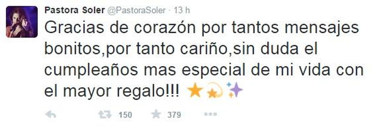 Mensaje de Pastora Soler en Twitter