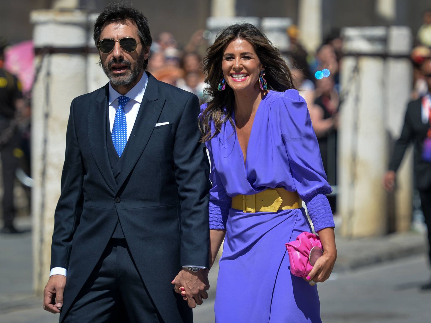 Nuria Roca y Juan del Val en la boda de Pilar Rubio y Sergio Ramos. (Getty)