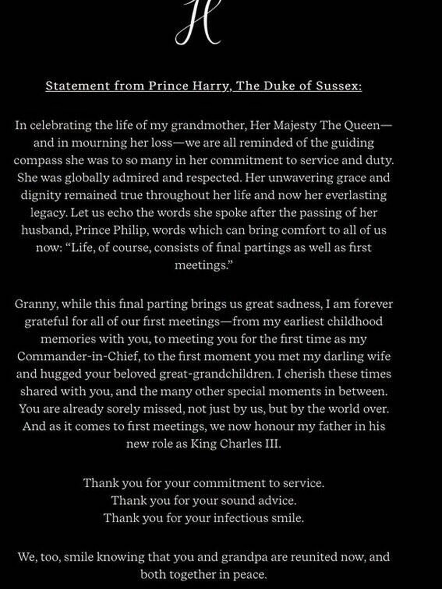 El comunicado del príncipe Harry. 