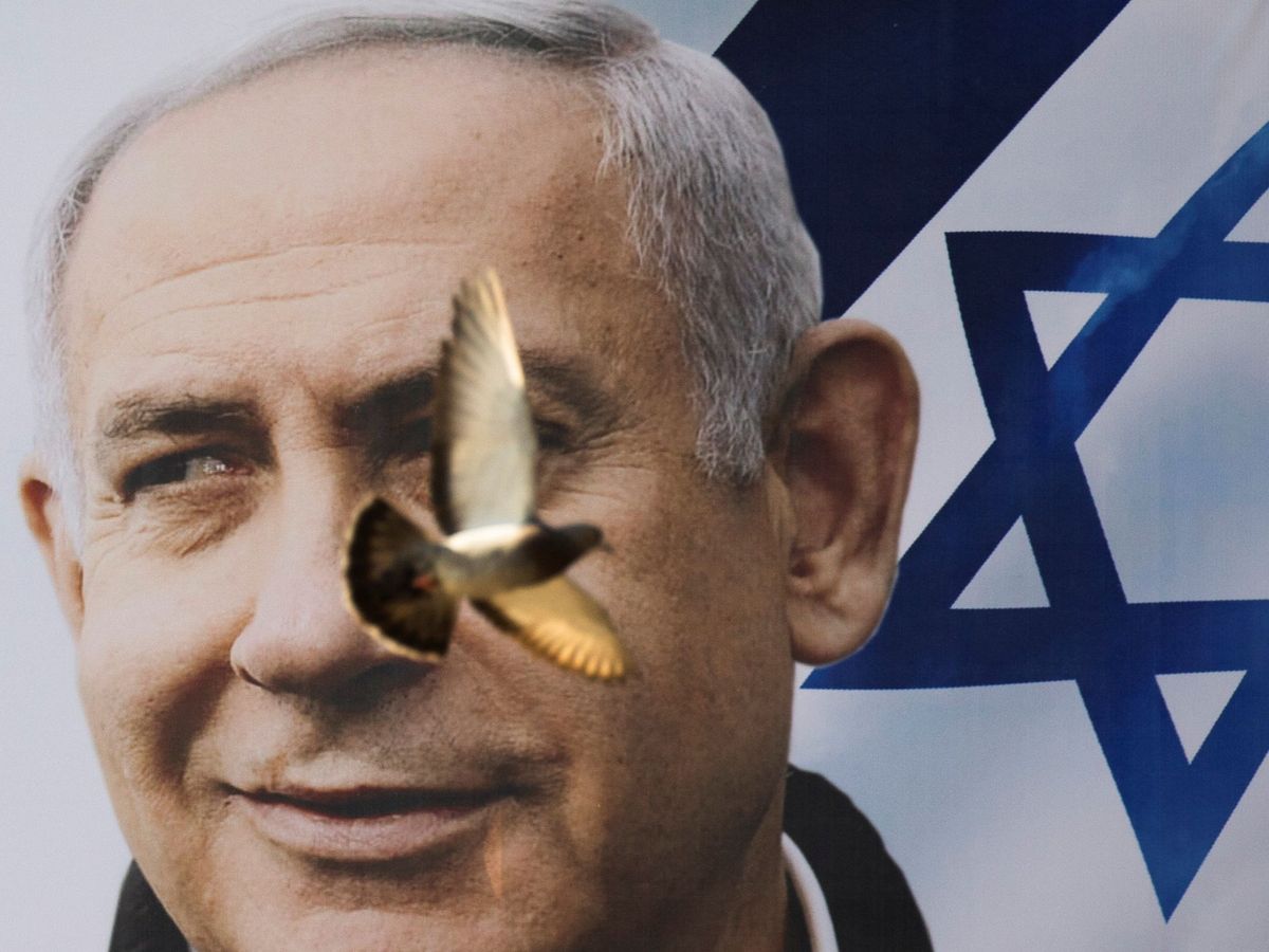Foto: Un pájaro vuela ante un cartel electoral de Netanyahu. (Reuters)