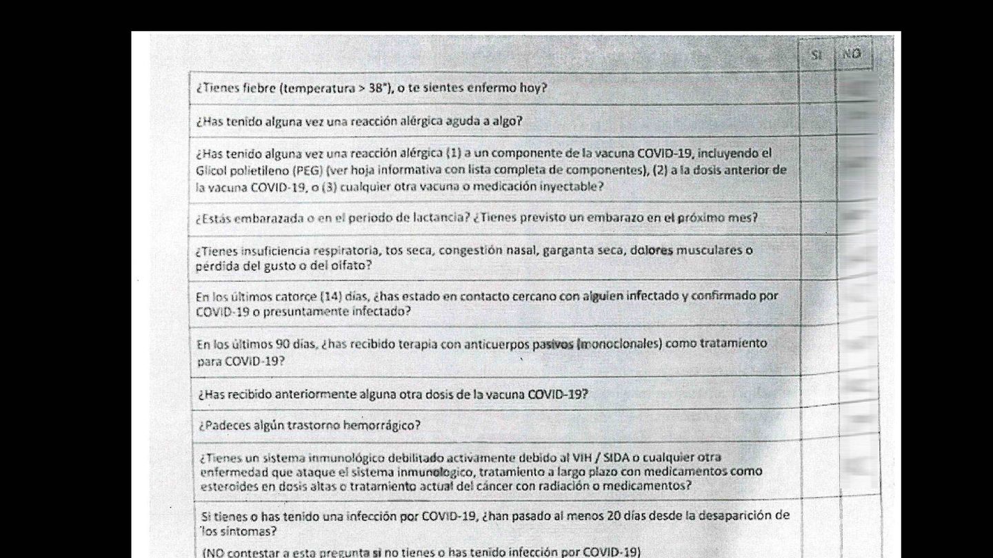   Cuestionario completado por un empleado de Pfizer España con respecto a la campaña privada de vacunación. (EC)
