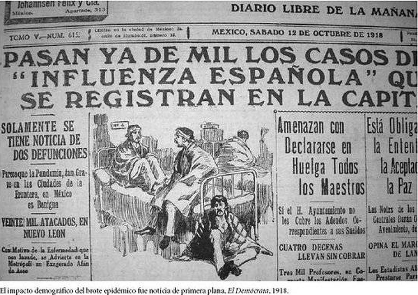 Recorte de prensa de la época sobre la epidemia de gripe española