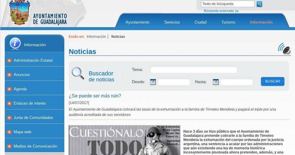 Foto: La página web del Ayuntamiento de Guadalajara ''hackeada''.