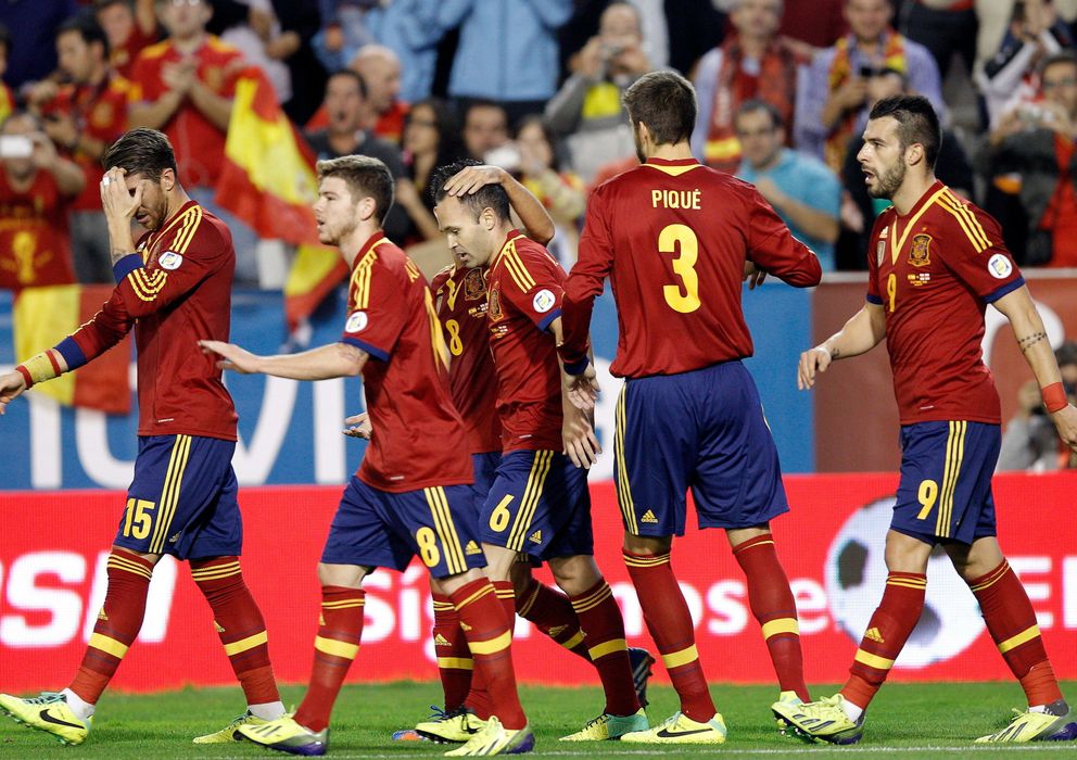 Foto: Varios jugadores de la selección, durante el España-Georgia